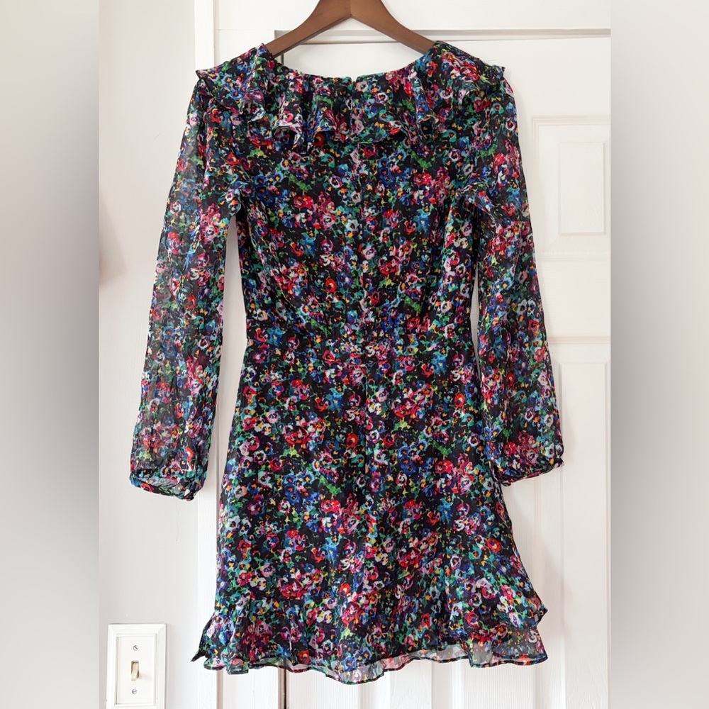 Saloni Jodie Silk Georgette Dress Jewel Rosette Floral Mini V-Neck Long Sleeve 6 - Picture 4 of 9